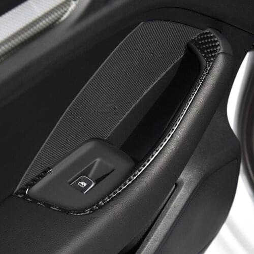 4pcs Carbon Fiber Car Window Lifter Inner Door Armrest Handles Frame Cover Trim Strips for Audi A3 8V 2014-19 Models Accessories