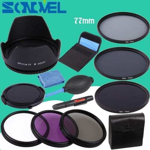 77mm UV CPL FLD ND 2 4 8 Neutral Density Filter Lens Set+lens hood For Canon 800D 760D 80D 77D 60Da 7D 6D 5Ds with 24-105mm lens