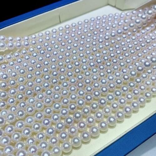 8-8.5mm Big Size Natural Real Round Shape Sea AKOYA White Color Pearl Necklace Real Pearl Strand String 39cm Long