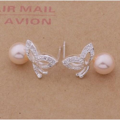 AE223 Hot sterling earrings , fashion jewelry , butterfly/pearl /ccwakuda anbajeia silver color