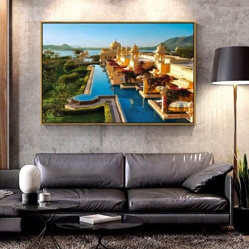 Artcozy Oil Canvas Painting sea_beach_hotel_habitat_species_landscape_India_design For Home Decoration Wall Art