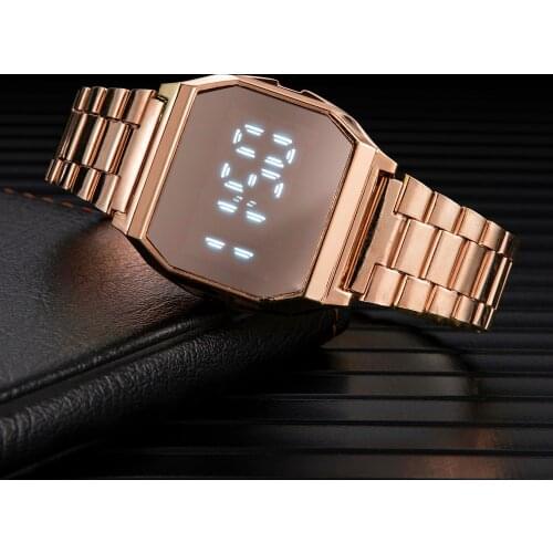 Digital Watch Women Men Luxury Electronic LED Wrist Watch Gold Silver Stainless Steel Watchband Sports Clock relogio feminino