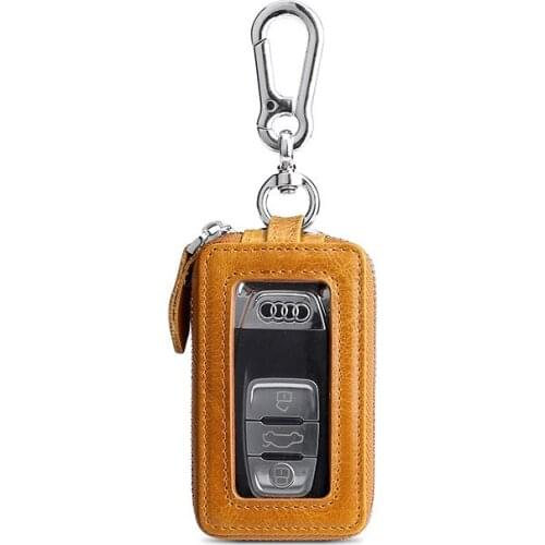 Double Zipper 100% Oil Wax Genuine Leather Car Key case Bag Luxury Designer Key Chain Holder For Men And Women
