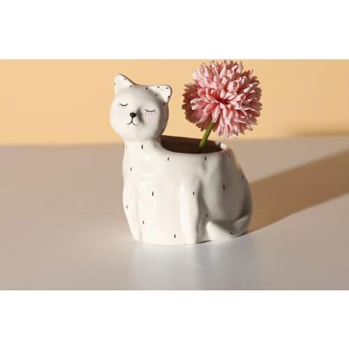 Cartoons Cat Flowerpot Animal Ceramics Cactus Succulent Plants Bonsai Potted Crafts Flower Arrangement Container Home Decoration