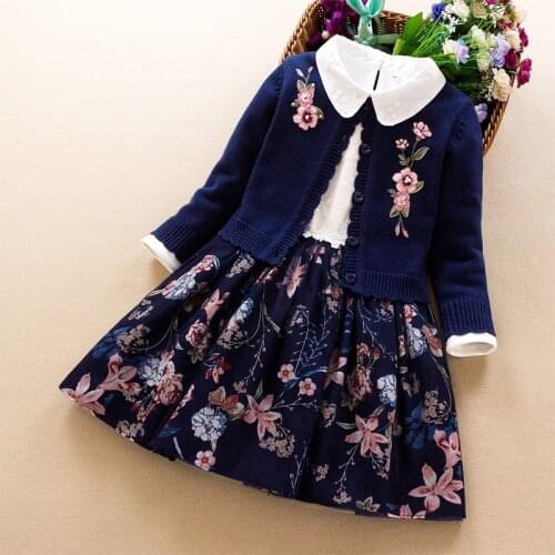 Childrens Clothing Girls Dress Sweater clothes set 2020 Spring autumn Kids Fashion Princess Flower Dress Sweater 2pcs Outfit