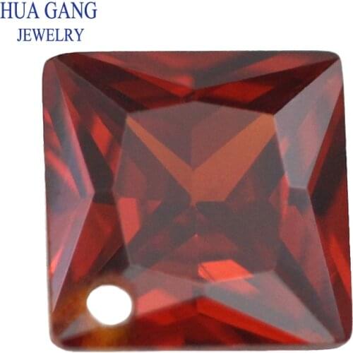 Garnet Loose CZ Stones Beads Gem With Hole AAAAA Square Shape Cubic Zirconia Stone For Jewerly Making 4x4~12x12 High Quality