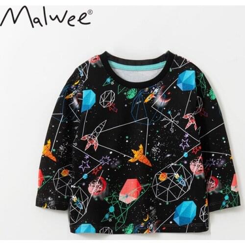 Boys Tshirt Kids Autumn Tops Korean Spaceship Print Pullover for Boy Toddler Baby Clothes Long Sleeve Cotton T Shirt 2020 New