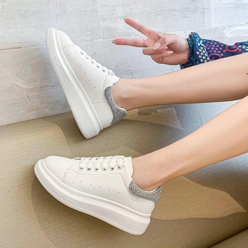 White Sneakers Womens White Shoes Woman Thick Bottom Platform Crystal Sneakers Casual Running Shoes Size 35-42
