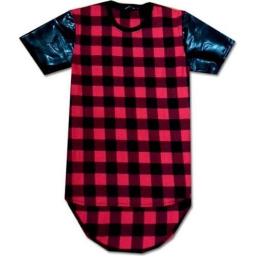 Cool SWAG Plaid Hip Hop Tee Mens Histreet Wear Extended T-shirt Men Summer Street T Shirt
