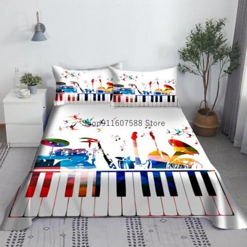 Colorful Musical Instruments Bed Sheet Set 3D Printed Bed Flat Sheet With Pillowcase Bed Linen For Adults Kids King Queen Size