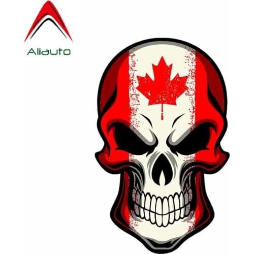 Aliauto Funny Car Sticker Creative Motorcycle Canada Flag Skull Head Sunscreen Waterproof Decoration Decal PVC,14cm*9cm
