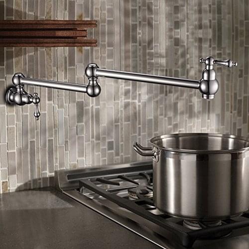 Wall Mounted Brass single cold Pot Filler faucet tap Double Joint Spout Chrome Wall Mounted Kitchen Faucet