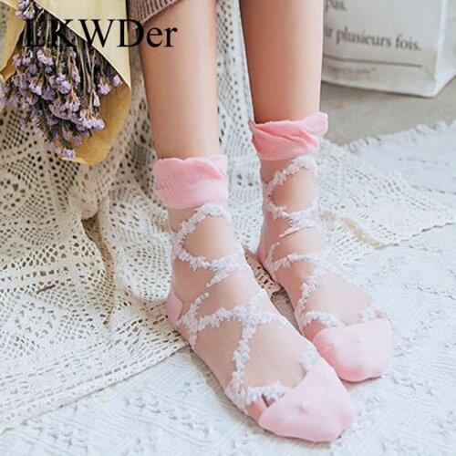 LKWDer 5 Pairs Womens Socks Breathable Ultra Thin Socks Summer Women Transparent Lace Silk Crystal Girls Elastic Female Meias