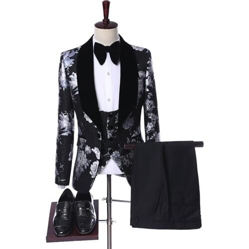 Latest Coat Pant Designs 2019 Custom Made Velvet Lapel Tuxedo Men Groom Suit Man Wedding Best Man Blazer (Jacket+Pants+Vest+Bow)