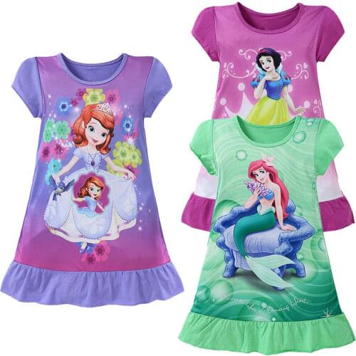 2016 New 3-10Y Kids Girls Children Cartoon Mermaid Short Sleeve Princess Dress Summer Clothes Toddler Girls Snow White Dress