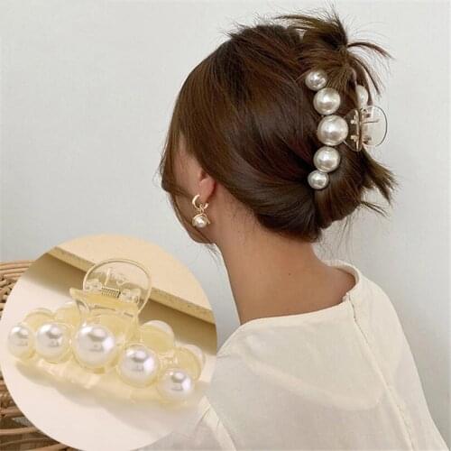 2021 New Big Pearls RHinestone Hair Claw Clips Big Size Shark Hair Clips Makeup Hair Styling Barrettes for Women Hair Jewelry
