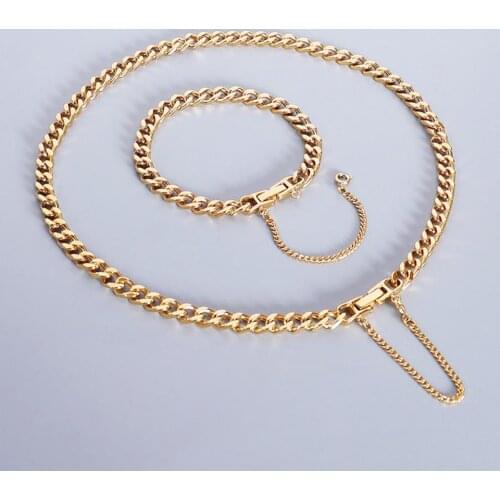 New Luxury Never Fade Tassel Thick Chain Necklace and Bracelet for Women Stainless Steel Bracelets 18K Gold Plated Jewelry Sets