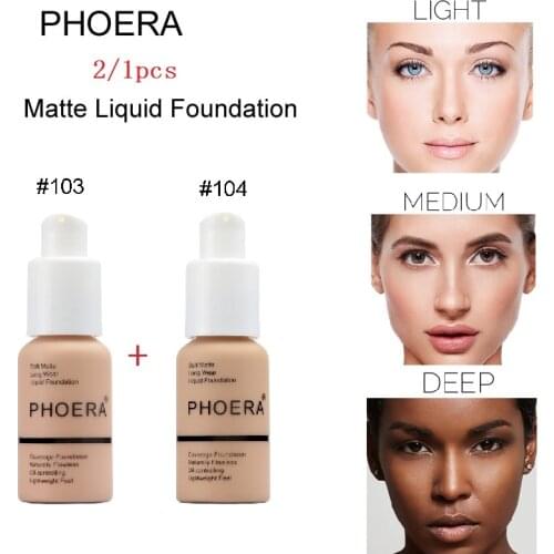 PHOERA 2019 2pcs/set Liquid Coverage Foundation Facial Base Cream Brighten Moisturizer Mineral Full Cover Concealer Makeup TSLM1