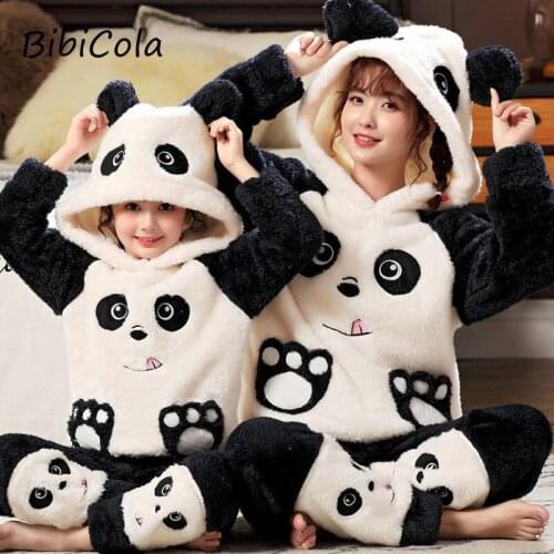 New Family Matching Outfits Coral Fleece Pajamas Plus Flannel Thickening Cute Set Fashion Cartoon Mommy and Me Clothes Suit