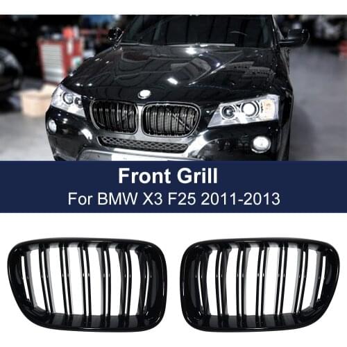 Car Front Bumper Grilles 2 Slat Racing Grills for BMW X3 F25 2011 2012 2013 Dual Slats Double Line Kidney Grille Replacement