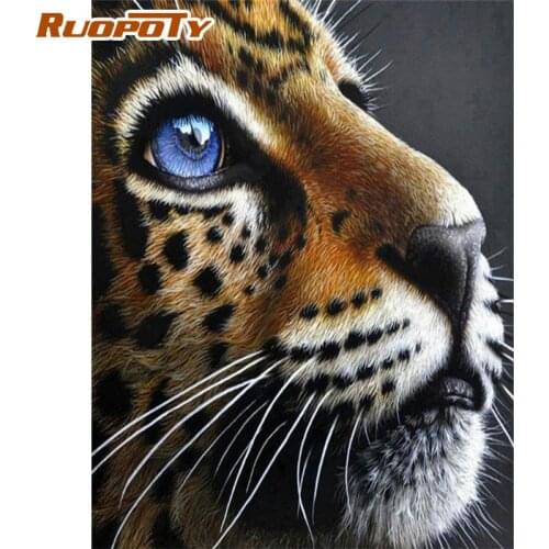 RUOPOTY 60x75cm Frame Painting By Number For Adults Leopard Animals Acrylic Paint On Canvas Coloring By Numbers For Home Decors