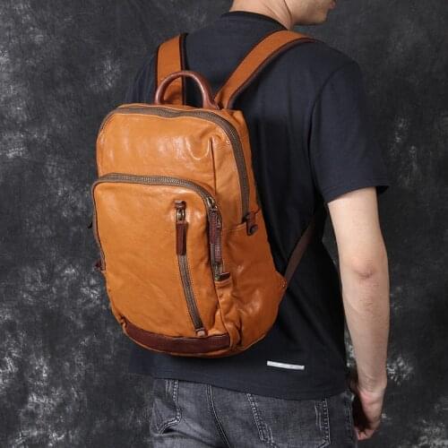 New casual retro mens first layer leather backpack womens fashion trend fashion travel backpack large capacity backpack