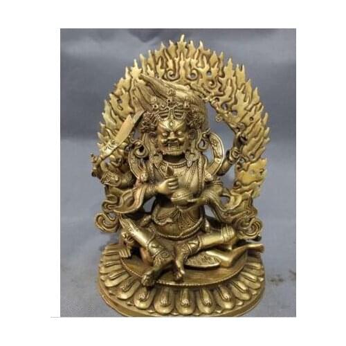 COLLECTING OLD COPPER DECORATION BRONZE 9" ELABORATE TIBET BUDDHISM BRASS VAJRA 4 ARMS MAHAKALA BUDDHA JOSS JAMBHALA STATUE