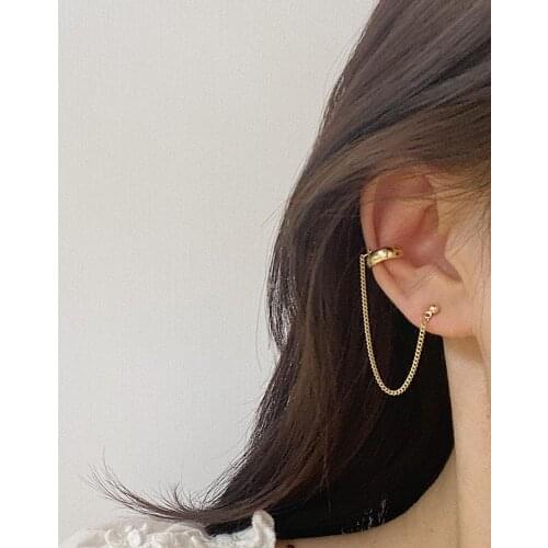 Minimalist Gold Color Tassel Link Chain Circle Clip on Earrings For Women Girl Gift Round Ear Bone Earcuff Fake Piercing Jewelry