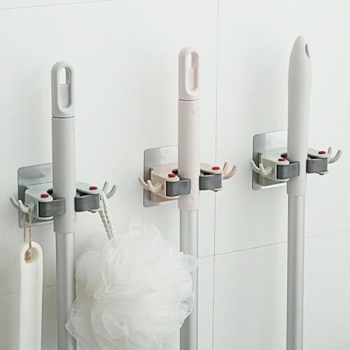 Mop and Broom Holder Mop Organizer Home Adhesive Storage Hook Wall Mounted Mop Broom Hook Kitchen Hangers Bathroom Organizer