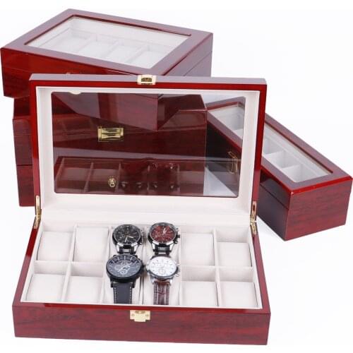 High-quality Wooden Paint Watch Storage Box Household Jewelry Box Transparent Cover Watch Display Storage Dustproof Collection