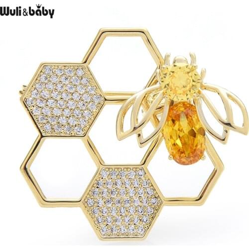 Wuli&baby New Spin Bee Brooches For Women Designer Honeycomb Insect Party Office Brooch Pin Gifts