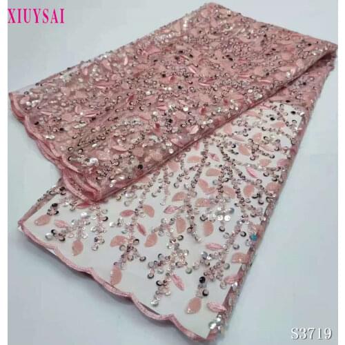 XIUYSAI Gold Color Nigerian Lace Fabrics 2021 Newest Embroidery French Tulle Lace With Sequins For Bridal Wedding Dress S590