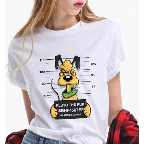 New Hot Sale Women T Shirts Summer Short Sleeve Loose White O-neck Pluto Disney T Shirt Streetwear Harajuku Funny T-shirts Tops
