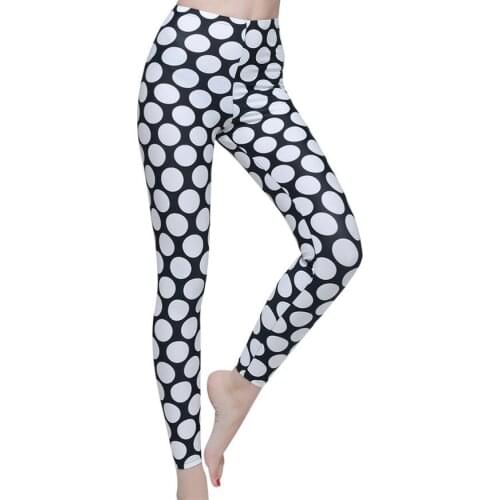 White Dot Womens Running Tights 2017 Print Black Skinny Pants Leggings Woman Elastic Waist Sports Pants