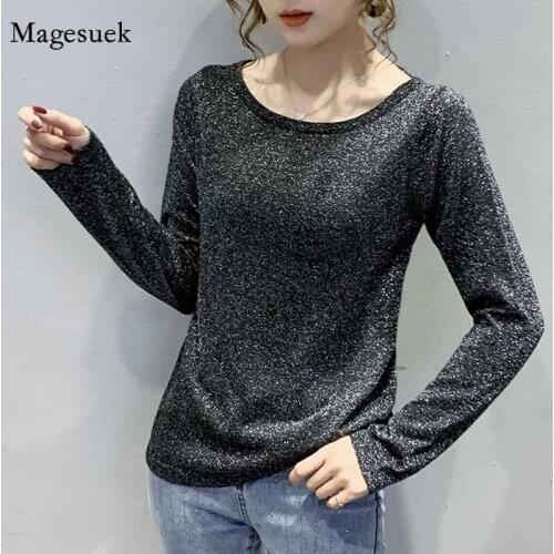 Casual Long Sleeve O-neck Bright Yarn Korean Style Blouse Women Loose Pullover Autumn Shirts Blusas Mujer De Moda 2020 11564