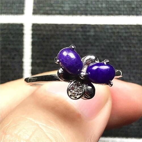 6mm Top Natural Purple Sugilite Ring Silver Sterling Jewelry For Woman Man Beads Crystal Anticancer Stone Adjustable Ring AAAAA