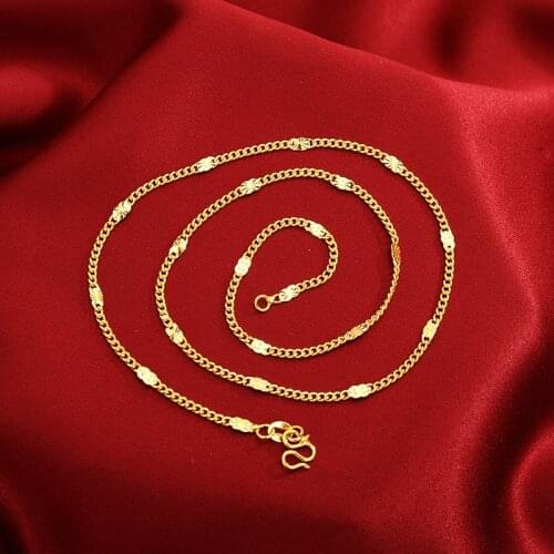 24K Pure Gold Filled Necklaces For Women Link Chain Necklace Wedding Collier Femme Choker Vintage Jewelry Accesories Bijoux