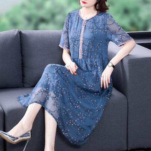 Lace Patchwork Plus Size Women Dress Summer 2021 Fashion Short Sleeve Printed Floral Clothing Female Elegant Vestidos zh079
