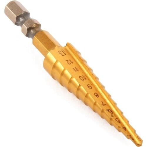 1/4 inch Hex Shank HSS High Speed Steel Titanium Coated Step Drill Bit 3-13mm