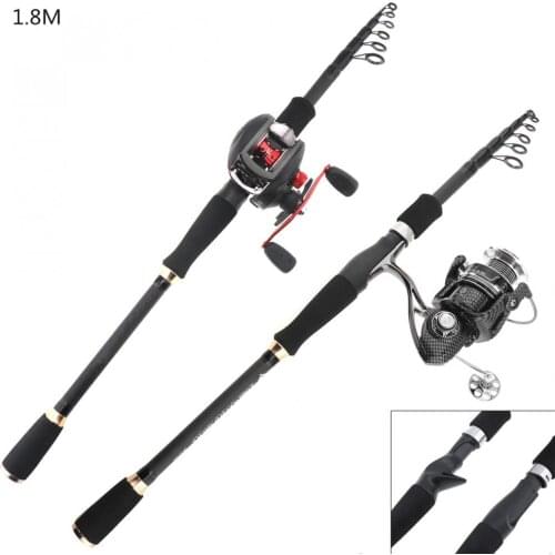 1.8m Carbon Fiber Lure Fishing Rod Spinning Casting Rod 6 Section Telescopic Ultra Light Travel Fishing Pole Lure Tackle