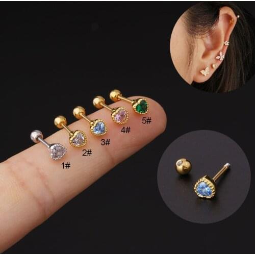 1Pc New Stainless Steel Barbell Colorful Cz Tragus Stud Conch Piercing Helix Cartilage Earrings for Women Ear Piercing Jewelry