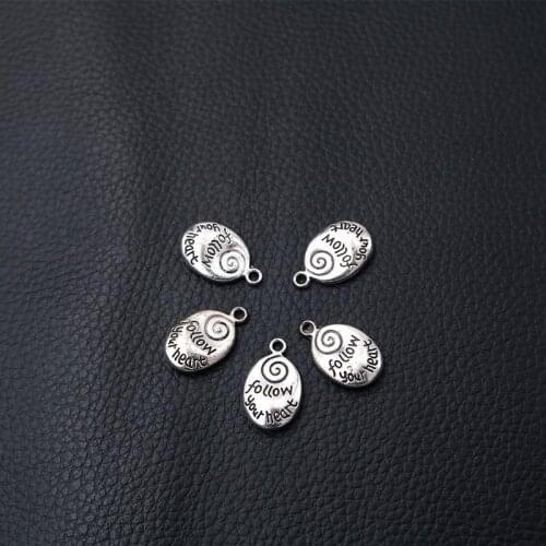 10pcs/lot Silver Plated Follow Your Heart Tag Charm Metal Pendants DIY Necklaces Bracelets Jewelry Handicraft Accessories 20*1