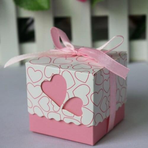 100pcs Pink/ Purple/Yellow/Blue/Orange/Red heart wedding laser candy box favor box wedding favour box for girls boys birthday