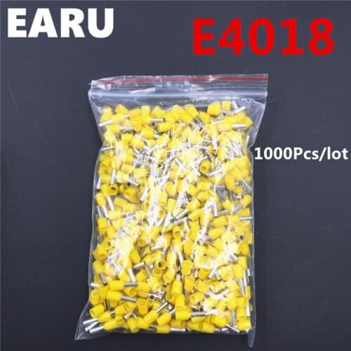 1000Pcs E4018 Tube Insulating Insulated Terminal 4MM2 12AWG Cable Wire Connector Insulating Crimp E Black Yellow Blue Red Green