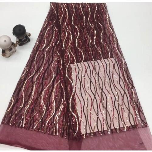 15 colors(5yards/pc) 2020 newest African sequins net lace fabric wine color French lace fabric wholesales for party dress FSS012