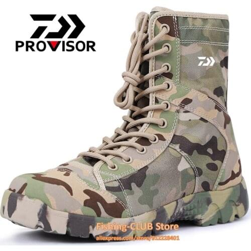 2021 Daiwa autumn Outdoor Men Fishing Shoes Canvas tactics Boot High Leather Combat Boots Waterproof Non-slip Wearable Trekking