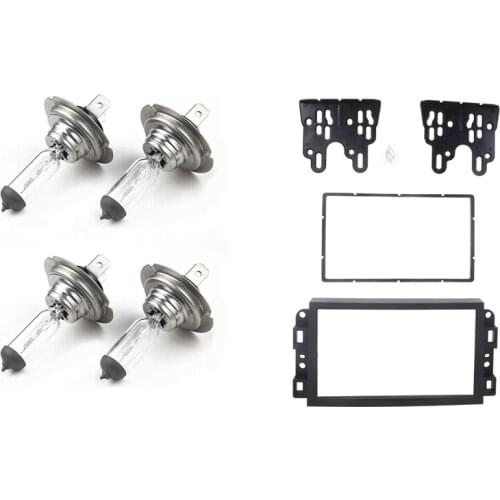 4 Pcs H7 Car Halogen Standard Lamp Light & 1 Set 2 Din Car Dvd Frame, Audio Fitting Adaptor