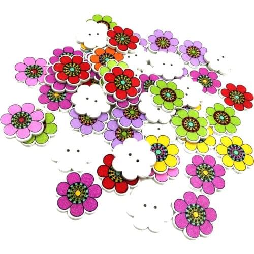 50 Pieces Mixed Wooden Buttons Craft Buttons 2 Holes Multicolor