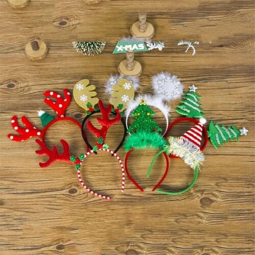 70 Pcs Christmas Antlers Headbands Snowflake Head Buckle Adult Children Xmas Tree Headwear New Year Party Decorations For Home