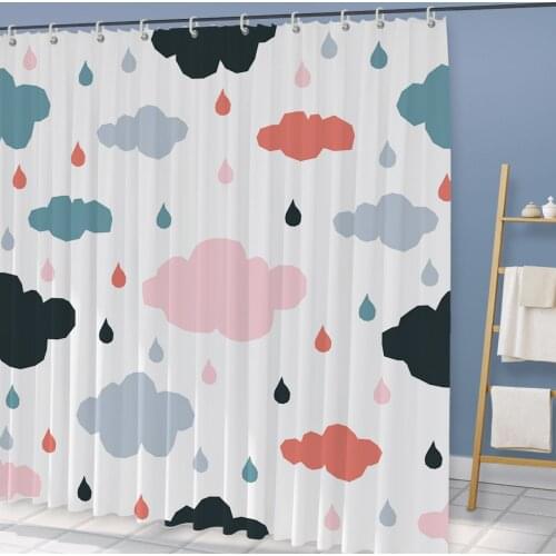 White Geometric Pattern Shower Curtains Bathroom Cute 3D Print Waterproof Fabric With Hooks Kawaii Cloud Decor Bathtub Curtains
